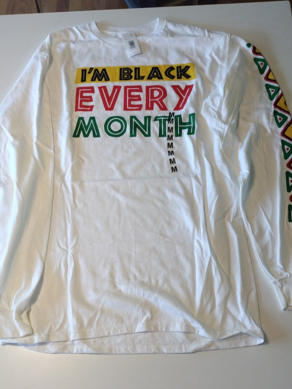 White Long-Sleeve Graphic Shirt - "I'm Black Every Month"